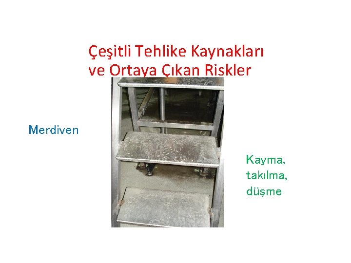 Çeşitli Tehlike Kaynakları ve Ortaya Çıkan Riskler Merdiven Kayma, takılma, düşme 