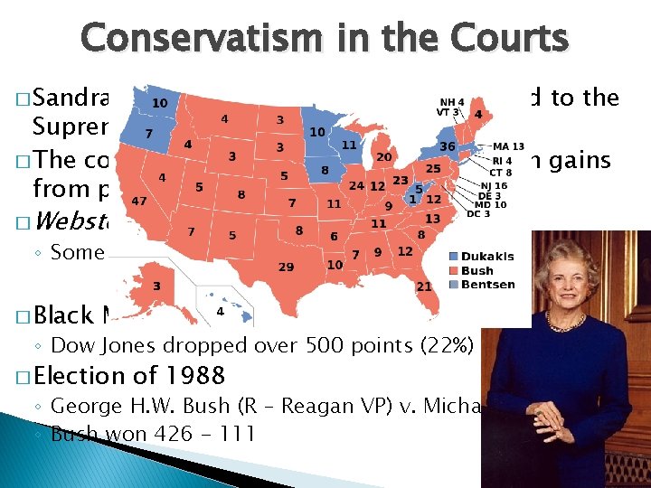 Conservatism in the Courts � Sandra Day O’Connor – first woman named to the