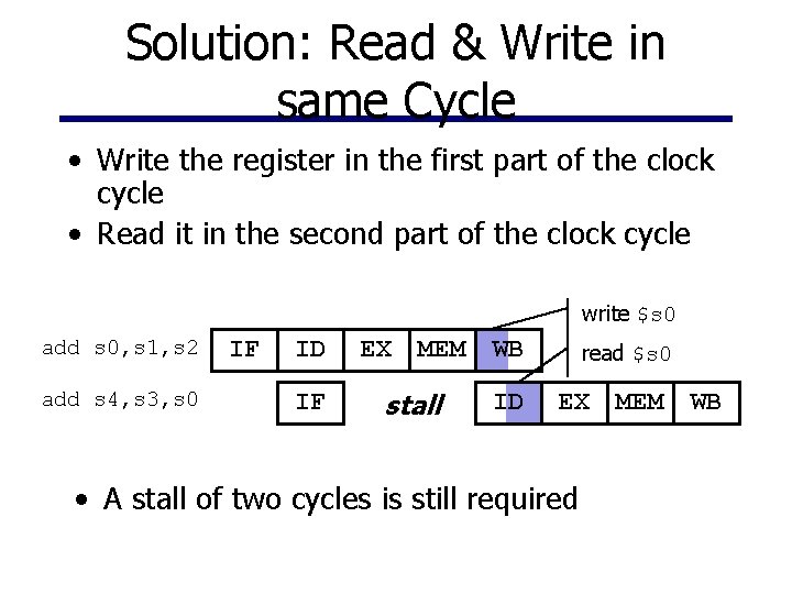 Solution: Read & Write in same Cycle • Write the register in the first