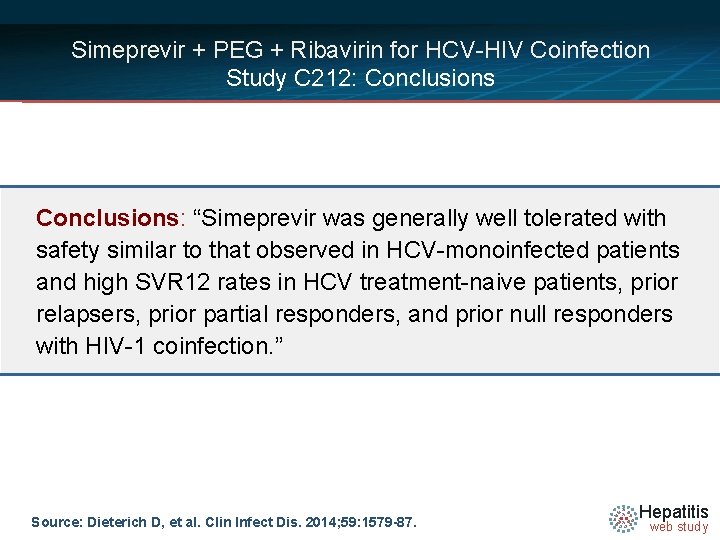 Simeprevir + PEG + Ribavirin for HCV-HIV Coinfection Study C 212: Conclusions: “Simeprevir was