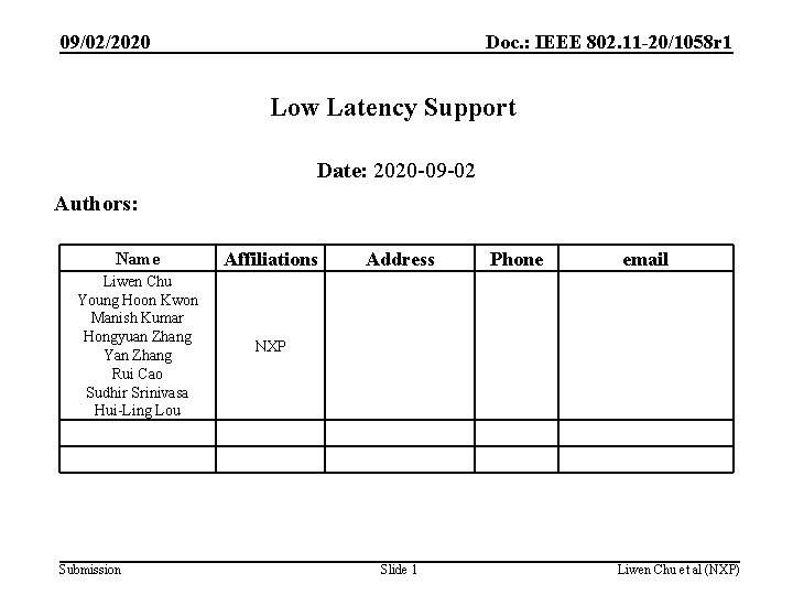 09/02/2020 Doc. : IEEE 802. 11 -20/1058 r 1 Low Latency Support Date: 2020