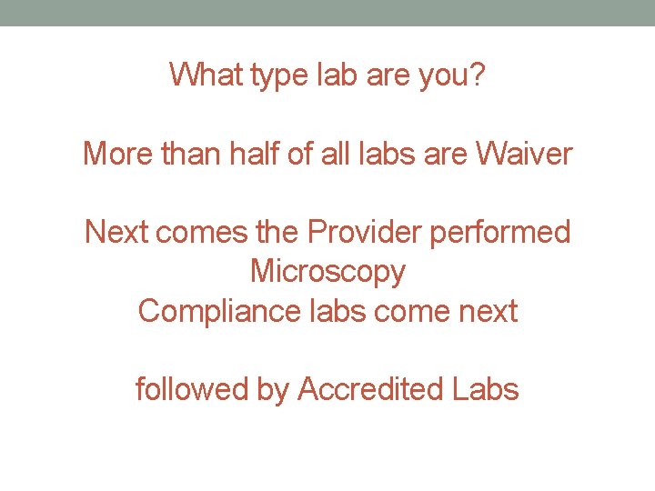 What type lab are you? More than half of all labs are Waiver Next