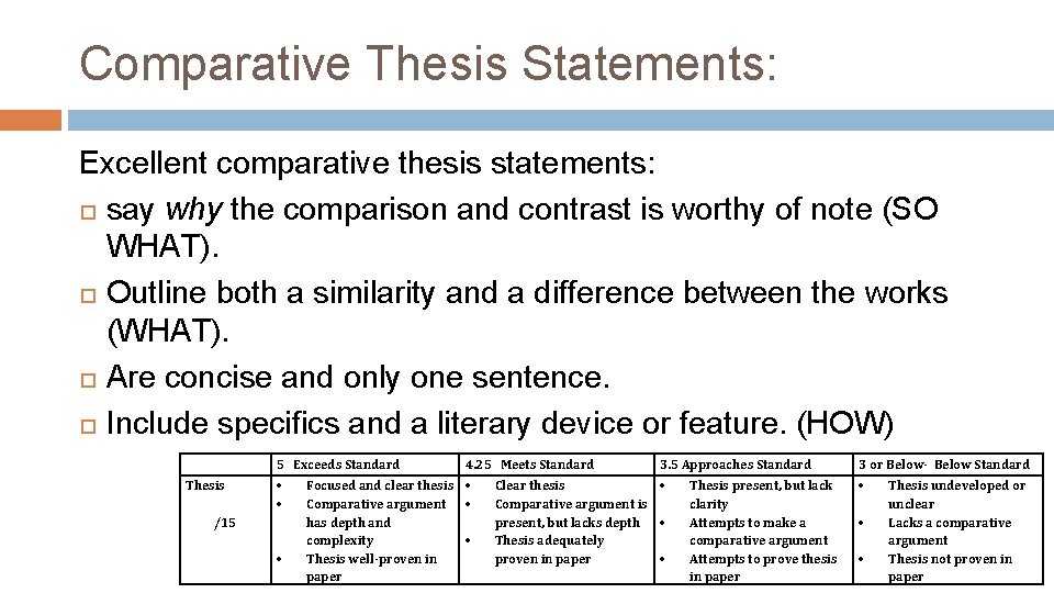 Comparative Thesis Statements: Excellent comparative thesis statements: say why the comparison and contrast is