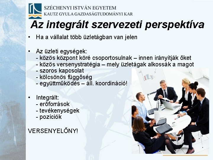 Az integrált szervezeti perspektíva • Ha a vállalat több üzletágban van jelen • Az