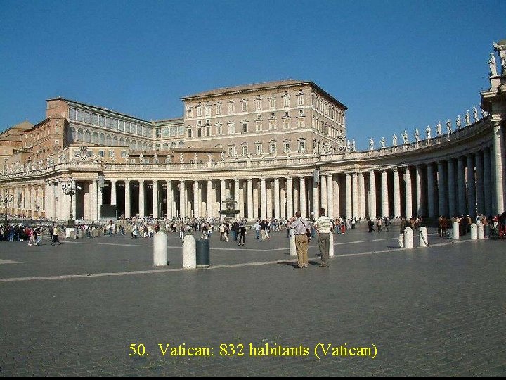 50. Vatican: 832 habitants (Vatican) 