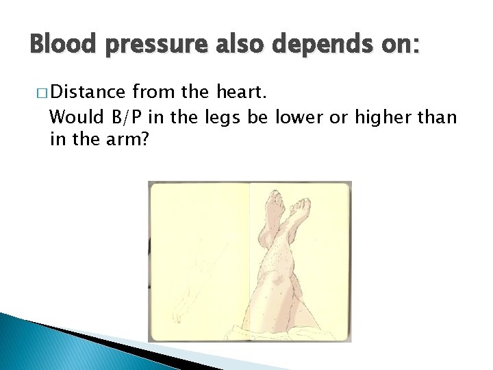 Blood pressure also depends on: � Distance from the heart. Would B/P in the