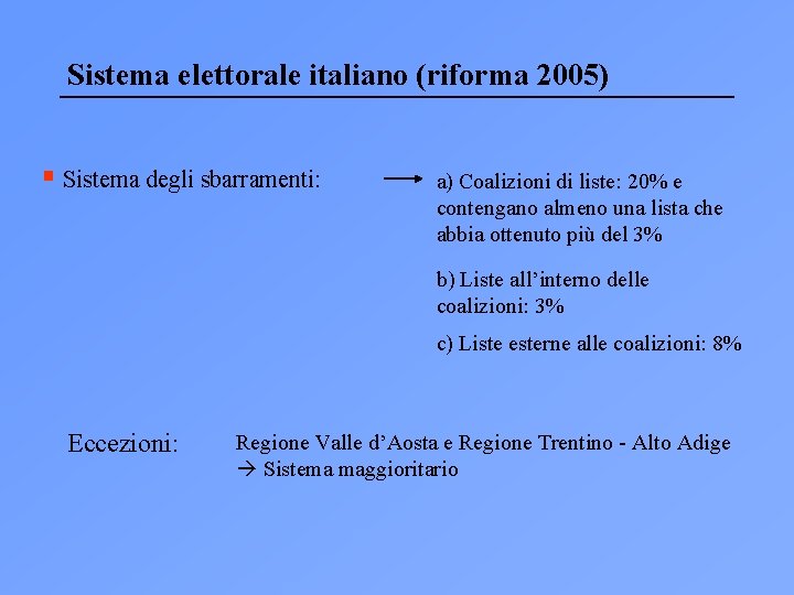 Sistema elettorale italiano (riforma 2005) § Sistema degli sbarramenti: a) Coalizioni di liste: 20%