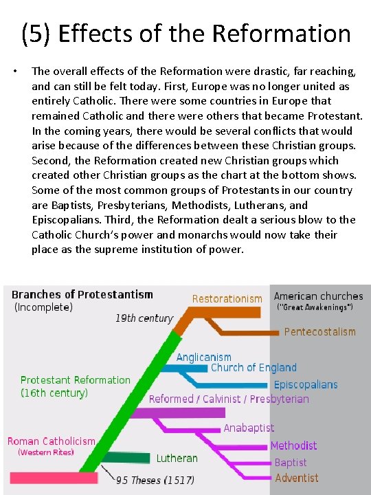 (5) Effects of the Reformation • The overall effects of the Reformation were drastic,