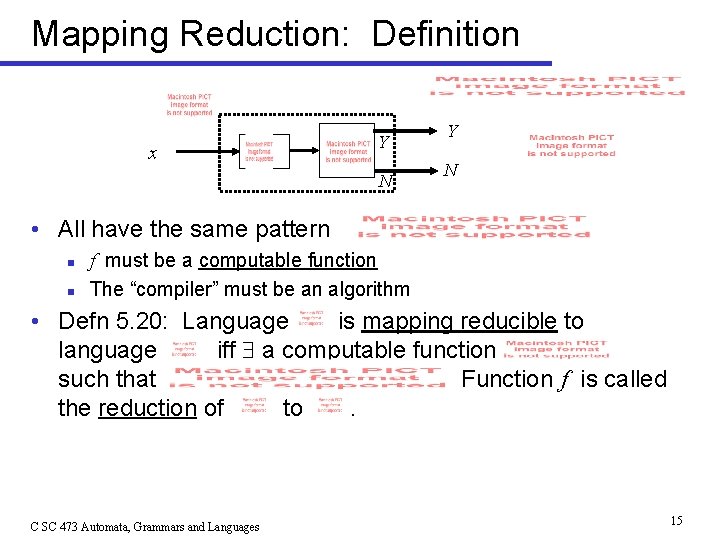 Mapping Reduction: Definition x Y N • All have the same pattern n n