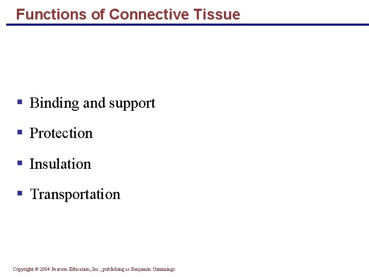 Functions of Connective Tissue § Binding and support § Protection § Insulation § Transportation