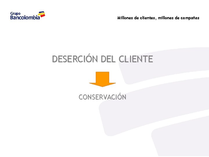 Millones de clientes, millones de campañas DESERCIÓN DEL CLIENTE CONSERVACIÓN 