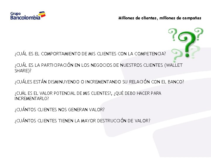 Millones de clientes, millones de campañas ¿CUÁL ES EL COMPORTAMIENTO DE MIS CLIENTES CON