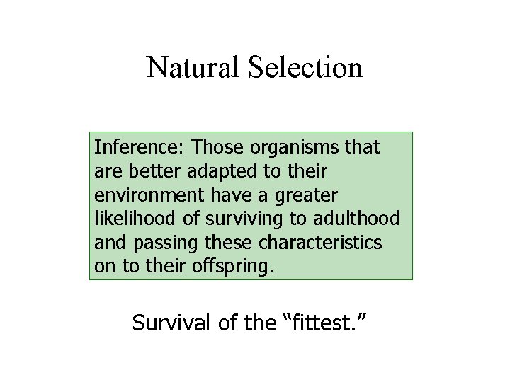 Natural Selection Inference: Those organisms that are better adapted to their environment have a