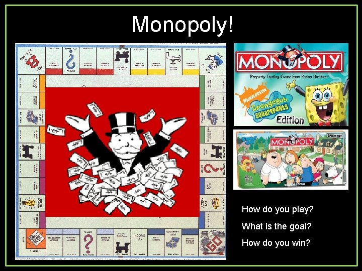 Monopoly! How do you play? What is the goal? How do you win? 
