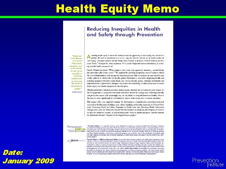 Health Equity Memo Date: January 2009 