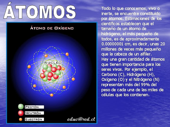 Todo lo que conocemos, vivo o inerte, se encuentra constituido por átomos. Estimaciones de