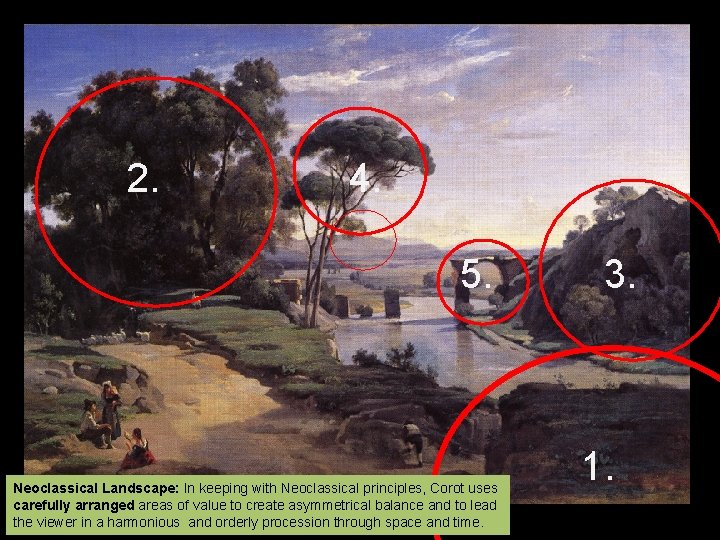 2. 4. 5. Neoclassical Landscape: In keeping with Neoclassical principles, Corot uses carefully arranged