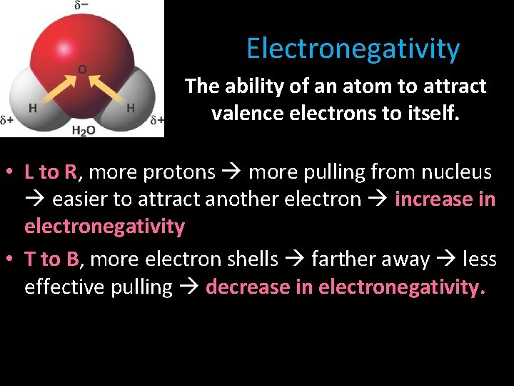 Electronegativity The ability of an atom to attract valence electrons to itself. • L