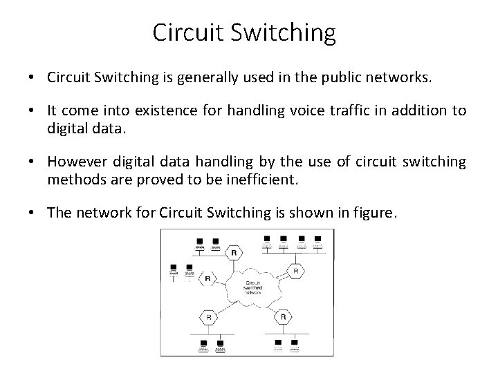 Circuit Switching • Circuit Switching is generally used in the public networks. • It