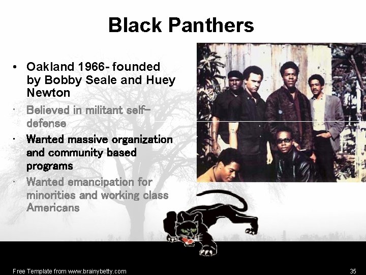Black Panthers • Oakland 1966 - founded by Bobby Seale and Huey Newton •