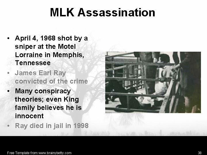 MLK Assassination • April 4, 1968 shot by a sniper at the Motel Lorraine