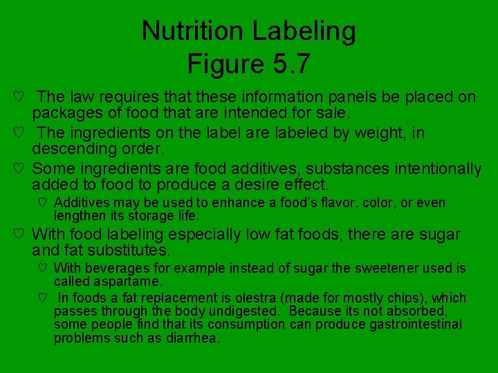 Nutrition Labeling Figure 5. 7 ♡ The law requires that these information panels be