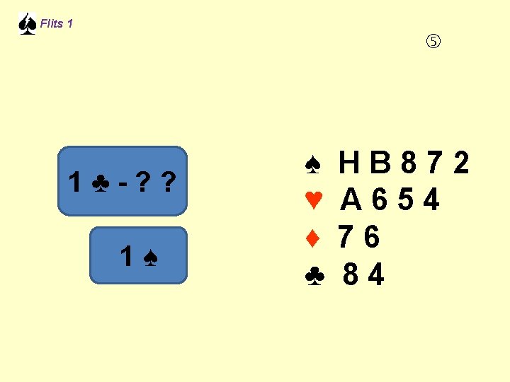 Flits 1 1♣-? ? 1♠ ♠ ♥ ♦ ♣ HB 872 A 654 76