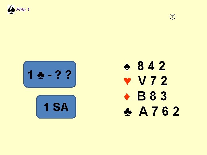 Flits 1 1♣-? ? 1 SA ♠ ♥ ♦ ♣ 842 V 72 B