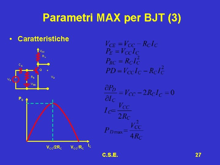 Parametri MAX per BJT (3) • Caratteristiche VCC RL CA Q VS + RB