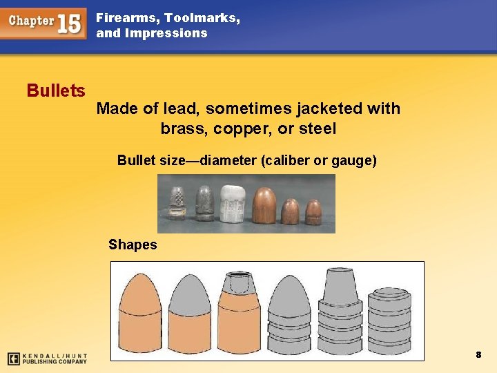 Firearms, Toolmarks, and Impressions Bullets Made of lead, sometimes jacketed with brass, copper, or