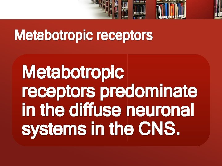 Metabotropic receptors predominate in the diffuse neuronal systems in the CNS. 
