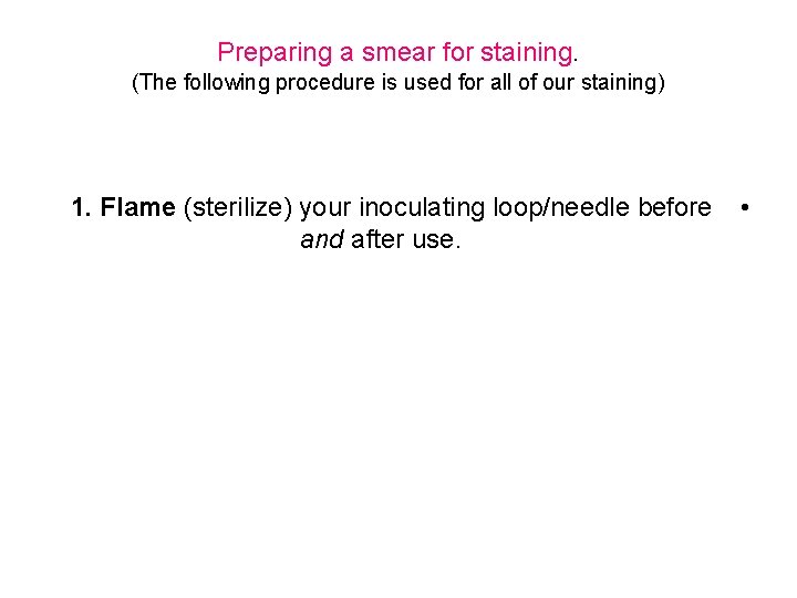 Preparing a smear for staining. (The following procedure is used for all of our