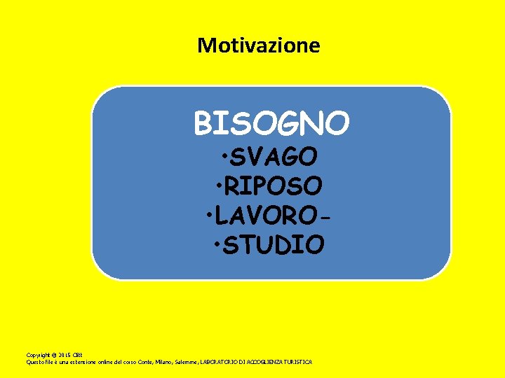 Motivazione BISOGNO • SVAGO • RIPOSO • LAVORO • STUDIO Copyright © 2015 Clitt