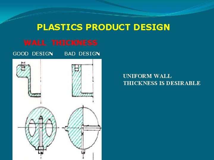 PLASTICS PRODUCT DESIGN WALL THICKNESS GOOD DESIGN BAD DESIGN UNIFORM WALL THICKNESS IS DESIRABLE