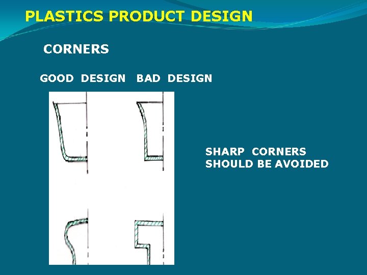 PLASTICS PRODUCT DESIGN CORNERS GOOD DESIGN BAD DESIGN SHARP CORNERS SHOULD BE AVOIDED 