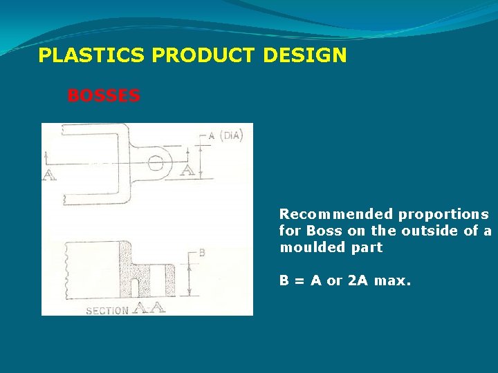 PLASTICS PRODUCT DESIGN BOSSES Recommended proportions for Boss on the outside of a moulded
