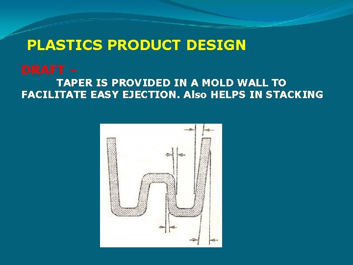 PLASTICS PRODUCT DESIGN DRAFT – TAPER IS PROVIDED IN A MOLD WALL TO FACILITATE