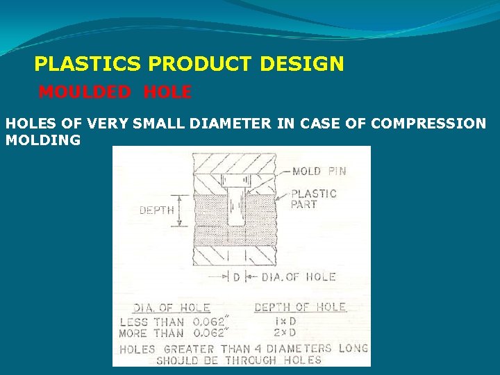 PLASTICS PRODUCT DESIGN MOULDED HOLES OF VERY SMALL DIAMETER IN CASE OF COMPRESSION MOLDING