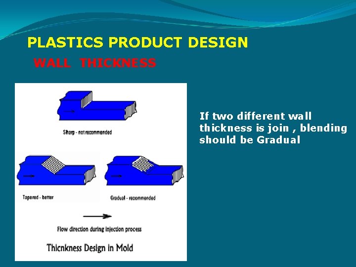 PLASTICS PRODUCT DESIGN WALL THICKNESS If two different wall thickness is join , blending