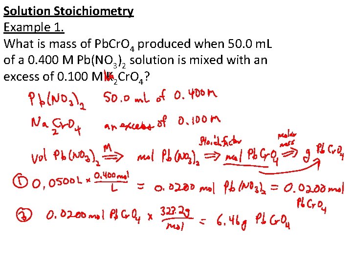Solution Stoichiometry Example 1. What is mass of Pb. Cr. O 4 produced when