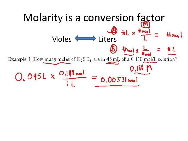 Molarity is a conversion factor Moles Liters 