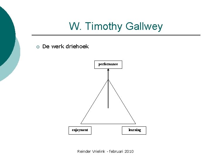 W. Timothy Gallwey ¡ De werk driehoek performance enjoyment learning Reinder Vrielink - februari