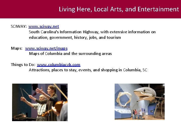 Living Here, Local Arts, and Entertainment SCIWAY: www. sciway. net South Carolina's Information Highway,