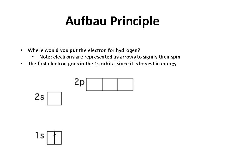 Aufbau Principle • Where would you put the electron for hydrogen? • Note: electrons