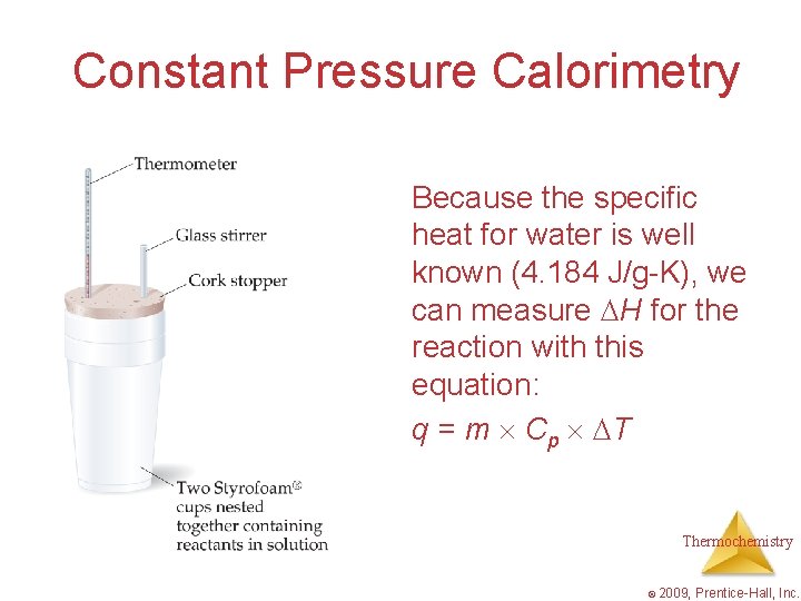 Constant Pressure Calorimetry Because the specific heat for water is well known (4. 184