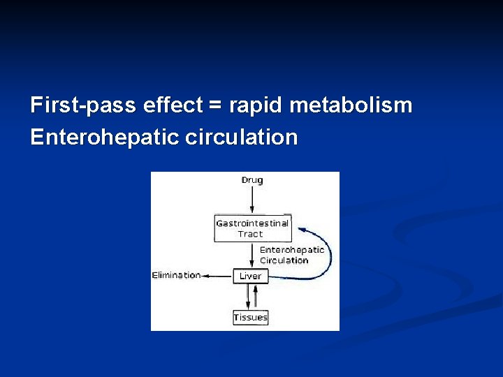 First-pass effect = rapid metabolism Enterohepatic circulation 