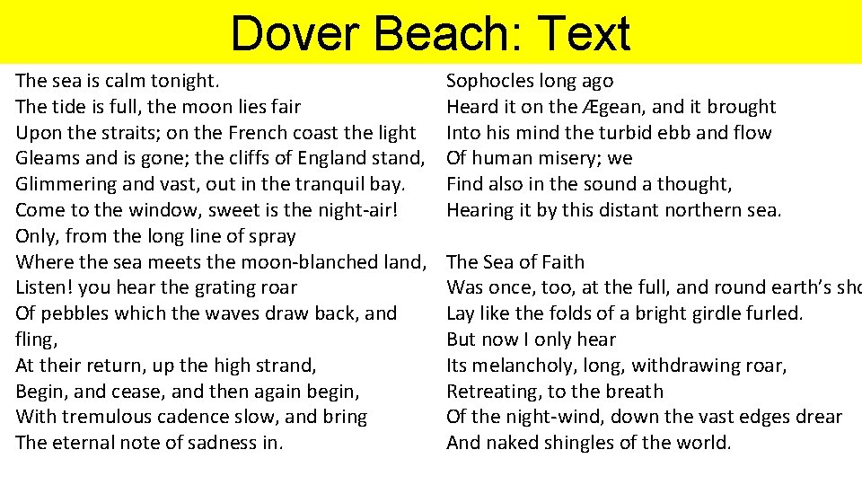 Dover Beach: Text The sea is calm tonight. The tide is full, the moon