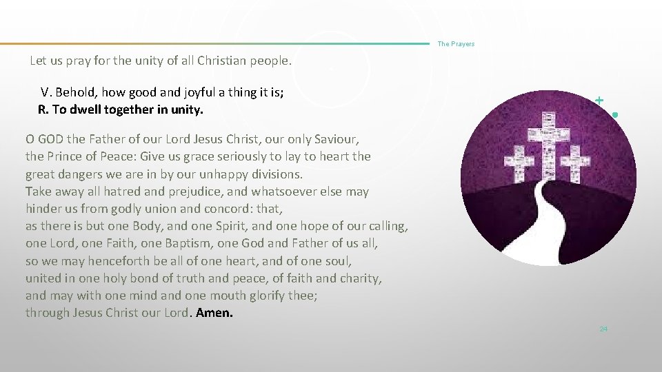 The Prayers Let us pray for the unity of all Christian people. V. Behold,