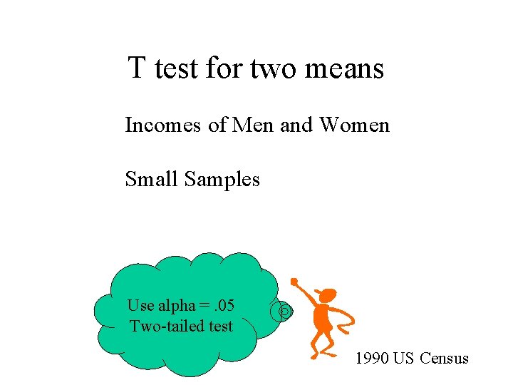 T test for two means Incomes of Men and Women Small Samples Use alpha