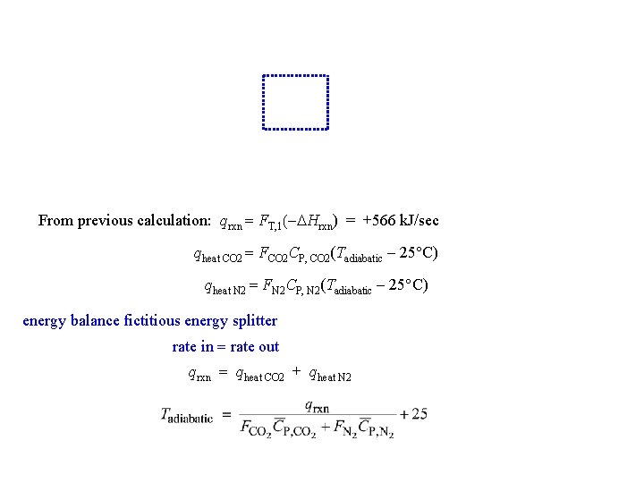 From previous calculation: qrxn = FT, 1(-DHrxn) = +566 k. J/sec qheat CO 2